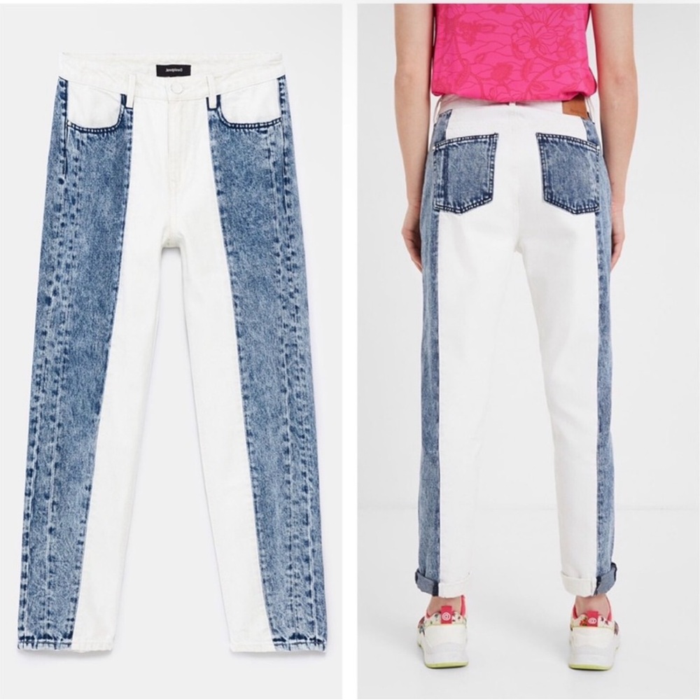Desigual Women's Straight Leg Jeans in Blue and White
